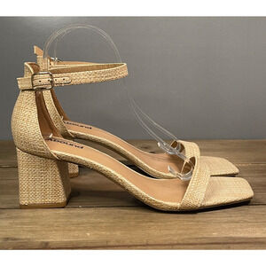 Abound Women's Finn Ankle Strap Sandals Size 10 Natural Square Toe Block Heel